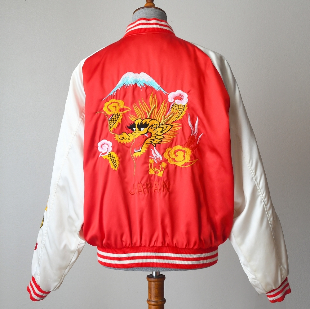 Vintage 70's Japanese Satin Sukajan Souvenir Varsity Bomber Jacket Unisex